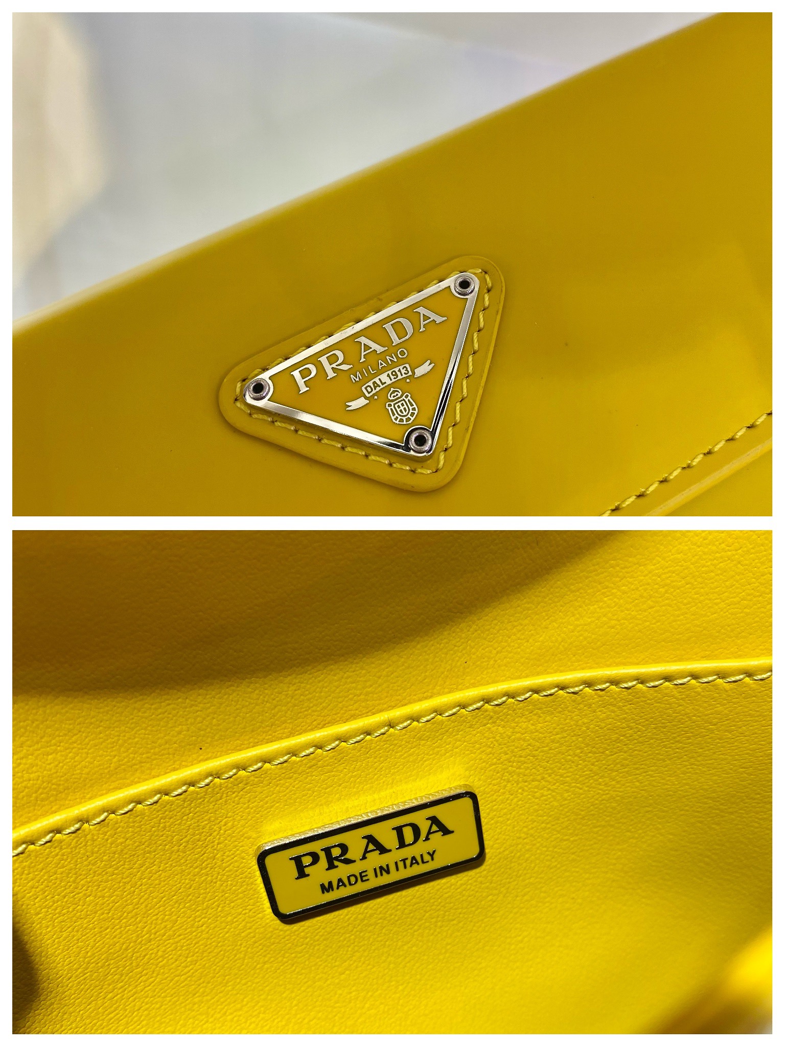 Prada Cleo Brushed Leather Shoulder Bag With Flap Yellow 1BD311